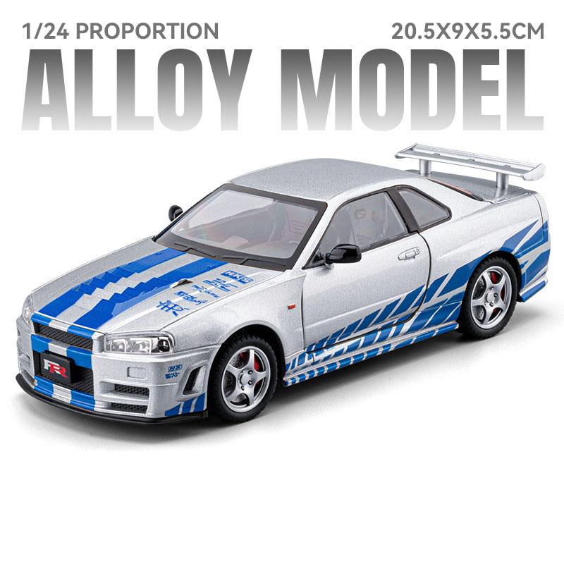 1:24 RX7 GTR-R34 Игрушечные Машинки Сплав Литье под Давлением Миниатюрные Модели Подвеска Четырех Колес Открывающиеся Двери Транспортные Средства Модные Украшения