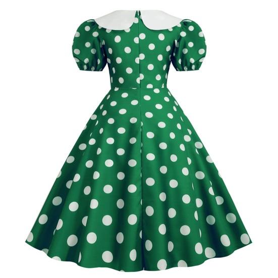 Женское праздничное платье Vinatge с большим подолом, контрастным цветом, точечным принтом, высокой талией, молнией сзади, короткими рукавами-пузырьками, кукольным воротником, 50-х, 60-х годов, свадебное платье принцессы для выпускного вечера