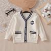 Little Girl's Preppy Cardigan 2-8T Navy V-Neck Knitted Sweater with Fox Badge Button-Front Knit Coat for Toddler Girls