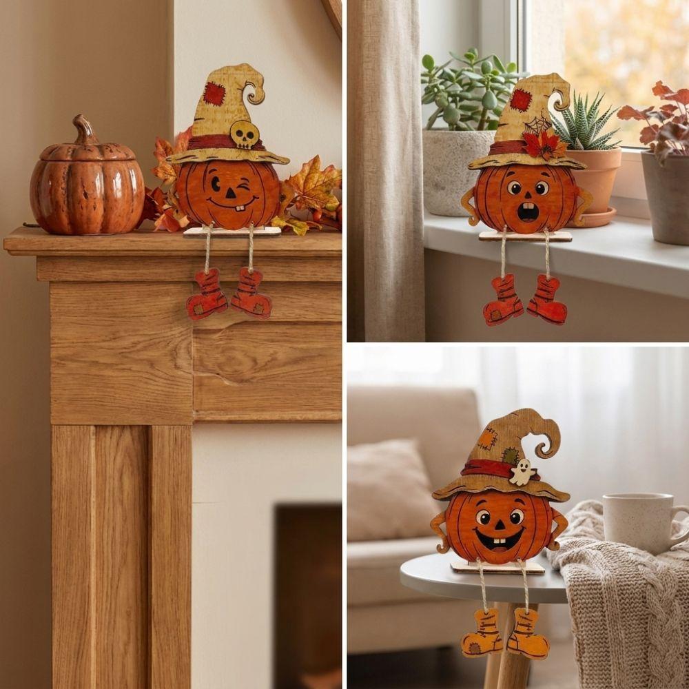 3Pcs Vintage Pumpkin-Shaped Wooden Ornaments 2D Flat Face Pumpkin Display Decor Holiday Gifts