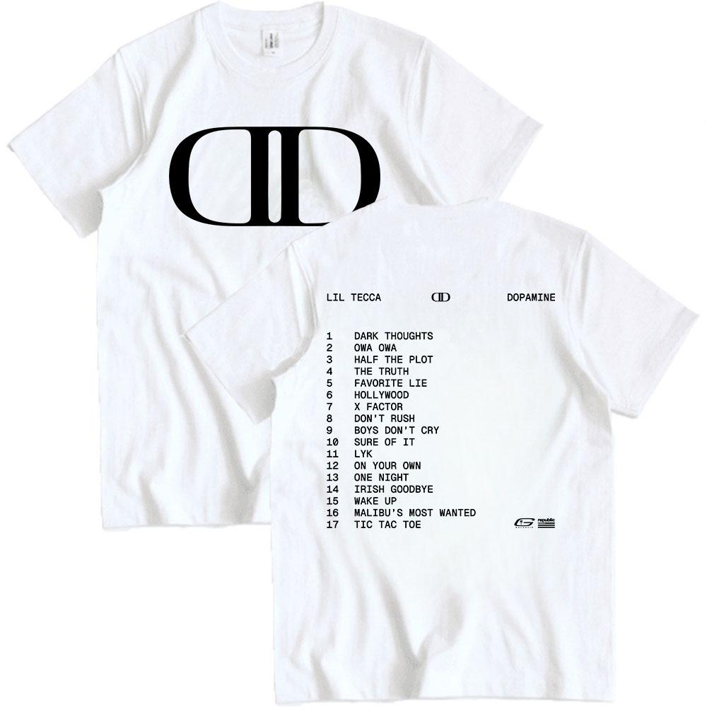 Lil Tecca DOPAMINE Футболка с альбомом, рэперский графический принт, модные футболки, футболка с коротким рукавом, хлопковая футболка, унисекс, уличная одежда, хип-хоп, мужские футболки