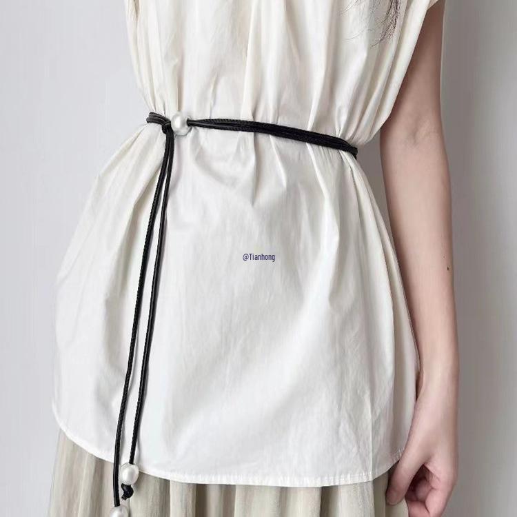 Летний жемчужный тонкий пояс-веревка для платьев – женский модный аксессуар в простом стиле