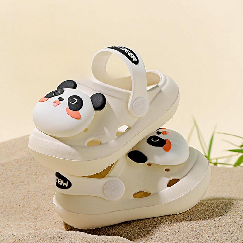 Детские модные сандалии с круглым носком и платформой с рисунком панды для девочек, пляжная обувь для малышей, лето 2024, обувь для мальчиков, нескользящая