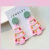 Delightful Floral Geometric Pink Christmas Tree Ear Studs For Joyful Celebrations