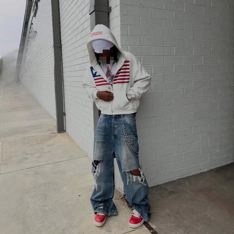 Европейский и американский Y2K напечатанный карман с надписью персонализированный трендовый свободный кардиган с капюшоном в стиле хип-хоп