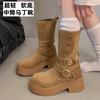 Brown Boots Women's 2025 New Autumn and Winter Retro British Style Super Fire with Skirt Knight Boots Stack Boots