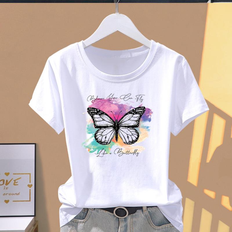 (Азиатский размер) Модная футболка с графическим принтом, цветочная акварель, милая женская повседневная футболка 90-х годов, повседневная женская летняя футболка с коротким рукавом