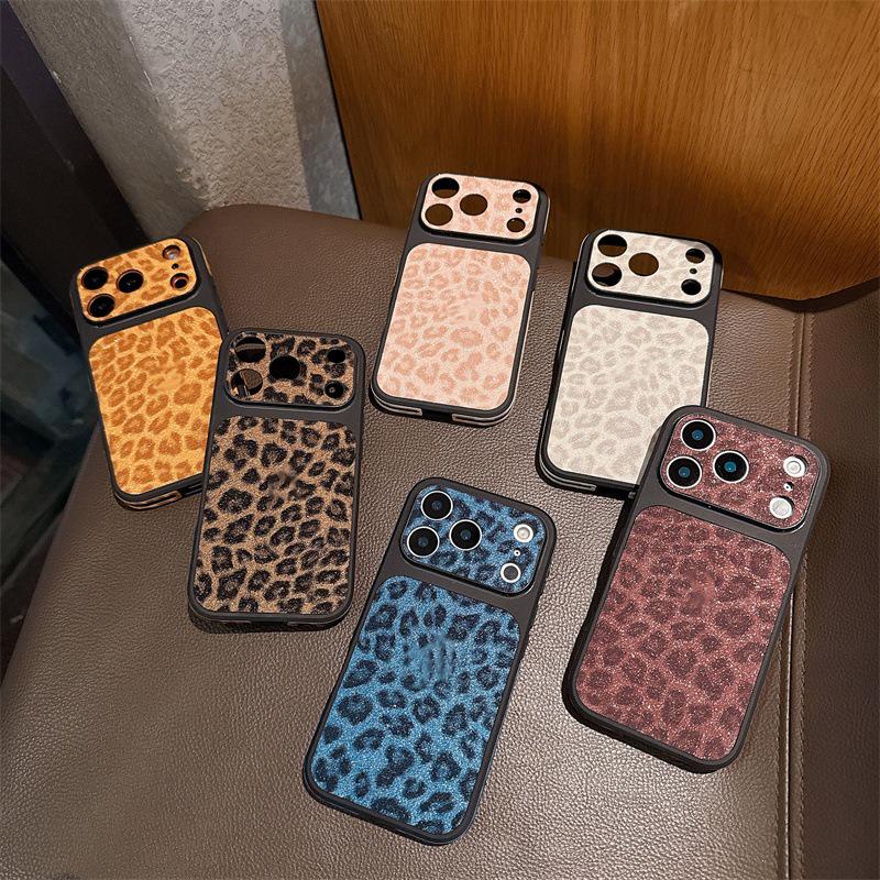 Матовый чехол для телефона с леопардовым принтом и блестками для iPhone 17 Pro Max/16/15 - Полное покрытие