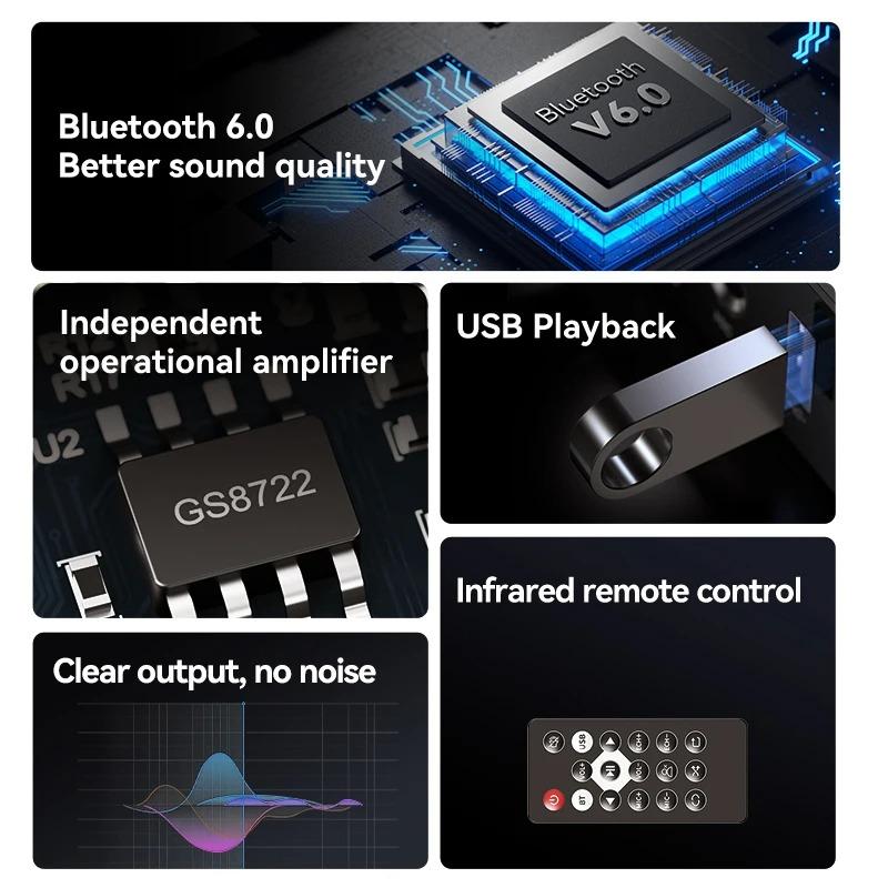Bluetooth 6.0 Audio Receiver 3.5mm AUX RCA USB 6.5MM Microphone Music Wireless Adapter USB U-Disk HIFI Lossless Music for TV PC