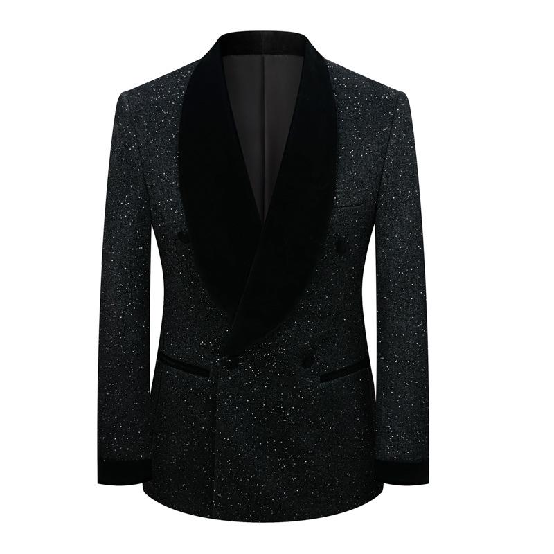 Men's Shiny Performance Costumes: Large Size Suit Jackets, Wedding Attire, Host Suits, and Performing Arts Outfits.