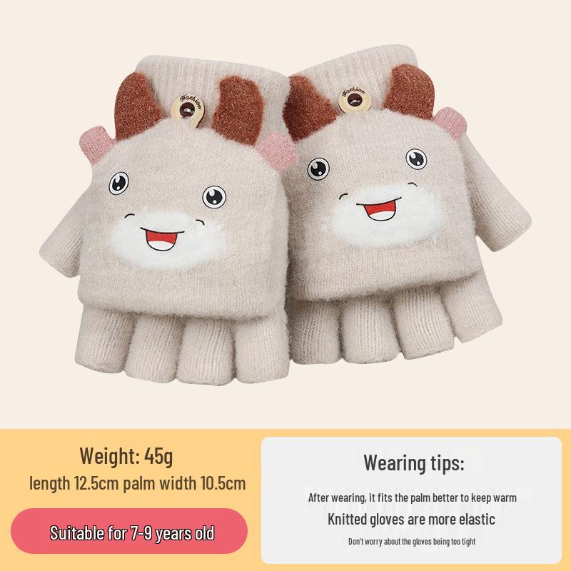 Cozy Cartoon Crocodile Flip-Top Kids' Gloves