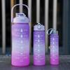 3pcs Outdoor Sports Fitness Water Bottle Set, Gradient Color Water Bottle With Time Scale For Adult Student