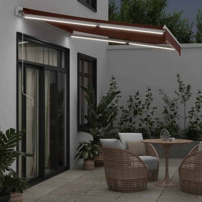 VidaXL Manual Retractable Awning with LED Brown 300x250 Cm 3215374