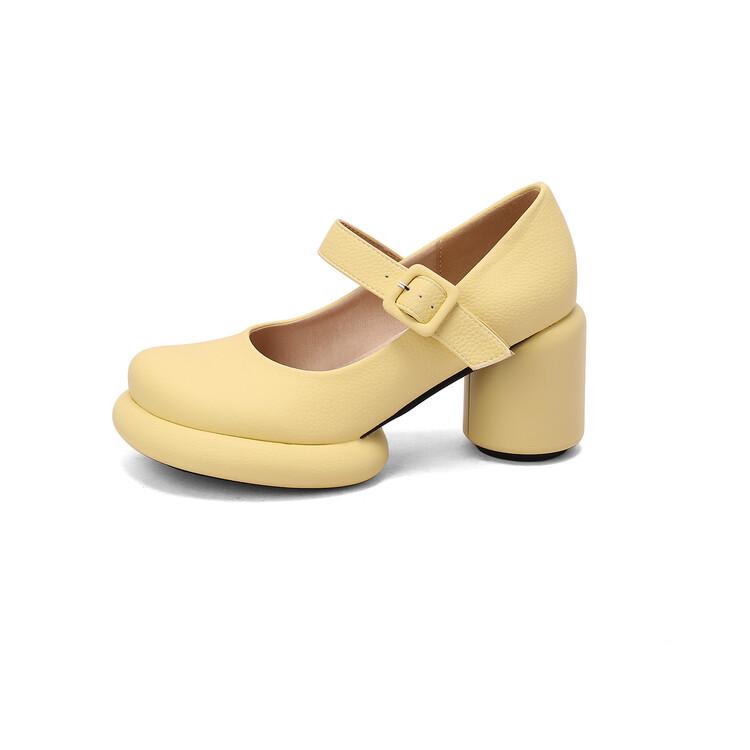 Женские туфли-лодочки из искусственной кожи на массивном каблуке с круглым носком Мэри Джейн с пряжкой, милая вечерняя весенне-осенняя обувь, черный, белый, желтый, зеленый