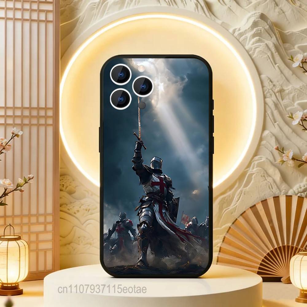 Крестоносец Тамплиер Рыцарь Искусство Черный Мягкий Чехол Для iPhone 17 13 14 15 11 16 12 Pro Max Pro Max Plus E Air Mini Чехол Оболочка для Телефона