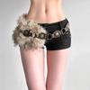 Studded Design Waist Chain Faux Fur Fur Waistband Fashion PU Leather Fur Belt  Women's Accessories