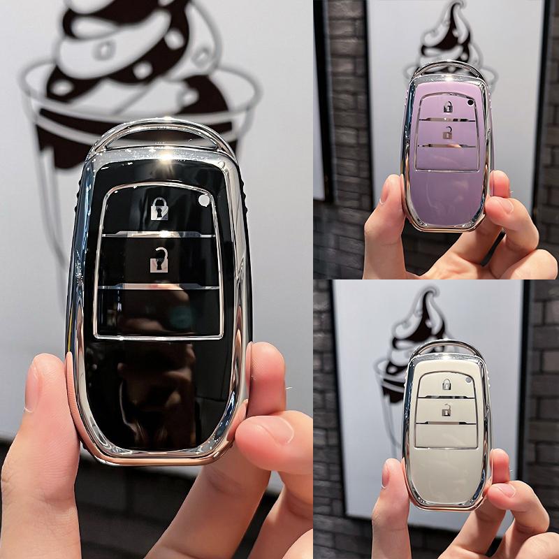 2 Buttons TPU Car Key Case Cover for Toyota Hilux Innova Rav4 Fortuner Yaris 2021 Key Shell Fob Holder Accessories