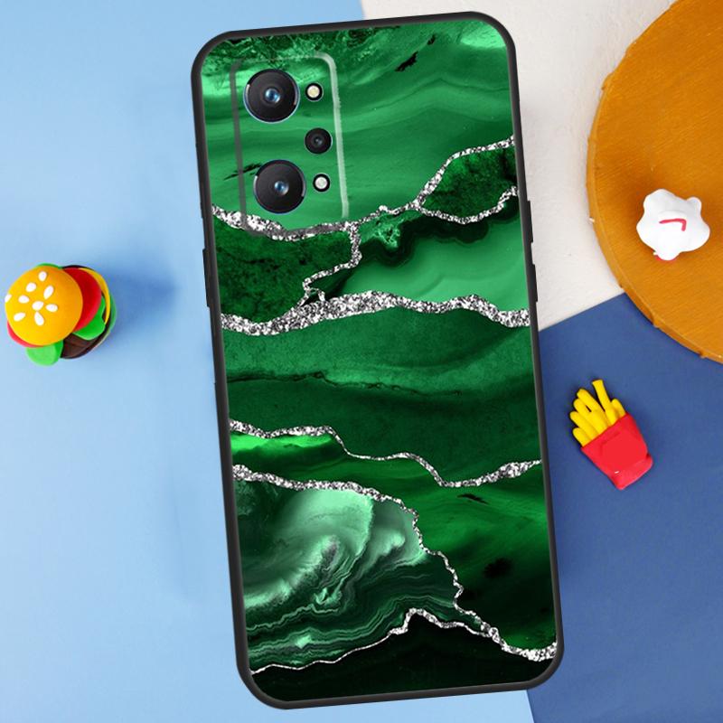 Gold Indigo Faux Malachite For Realme 11 10 12 13 14 Pro Plus GT 5 6 6T GT7 Pro C61 C53 C51 C21Y C25S C55 C67 C75 Case