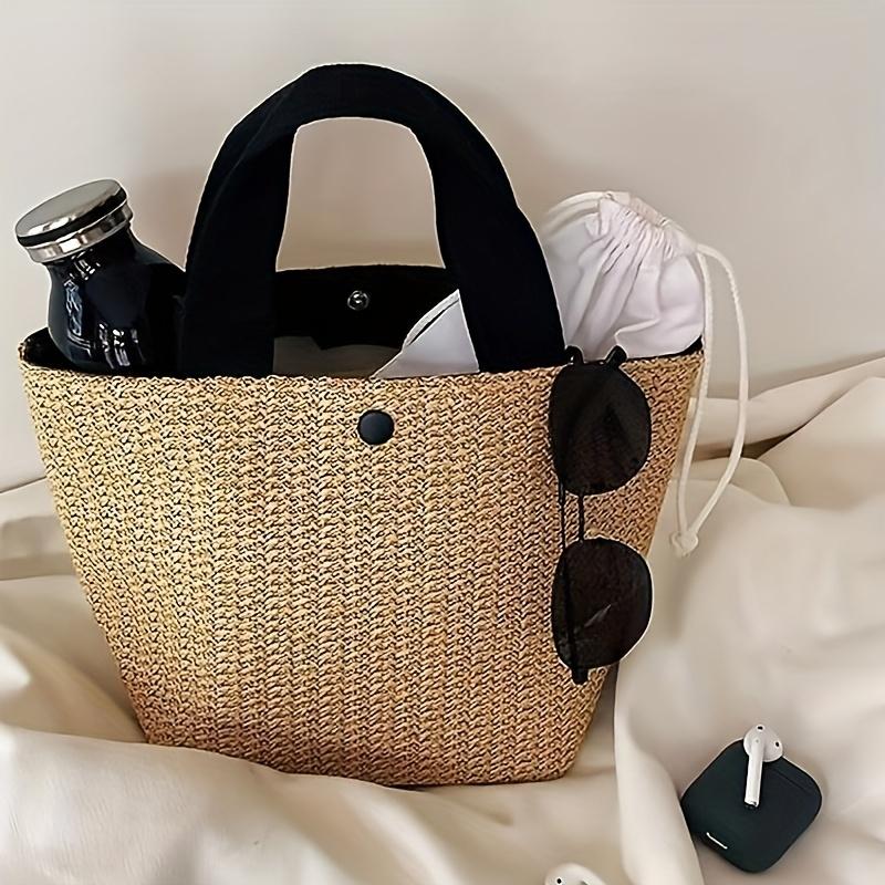 Fashion Boho Solid Color Paper Woven Straw Shoulder Bag for Women Large Capacity Summer Beach Vacation Tote Handbag Suitable