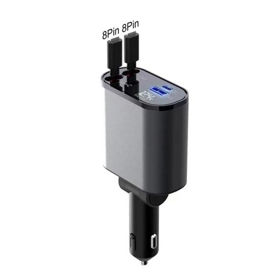 Автомобильное зарядное устройство с двойным выдвижным кабелем Type-C 8-контактный USB 3A 2.4A напряжение цифровой дисплей