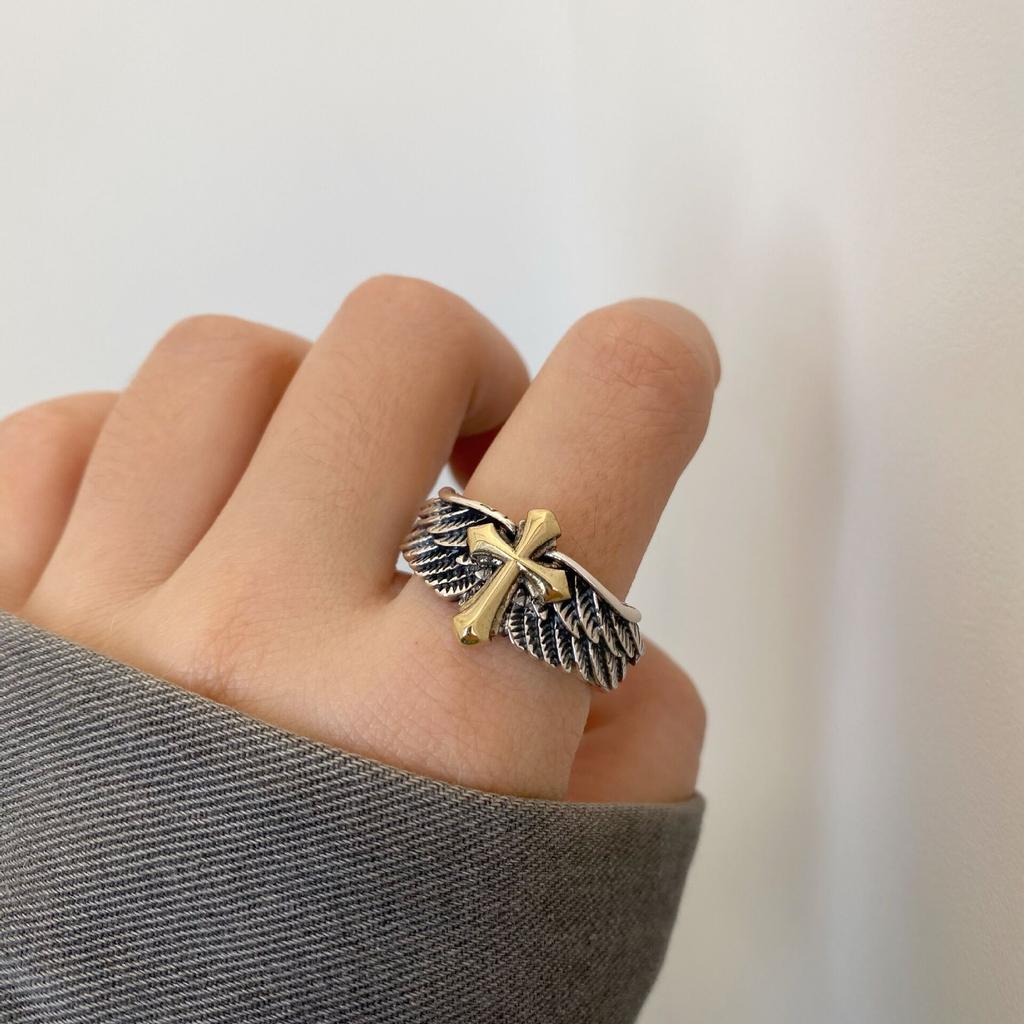 European and American Feather Cross Ring Men's and Women's Fashion Design Trendy Ring