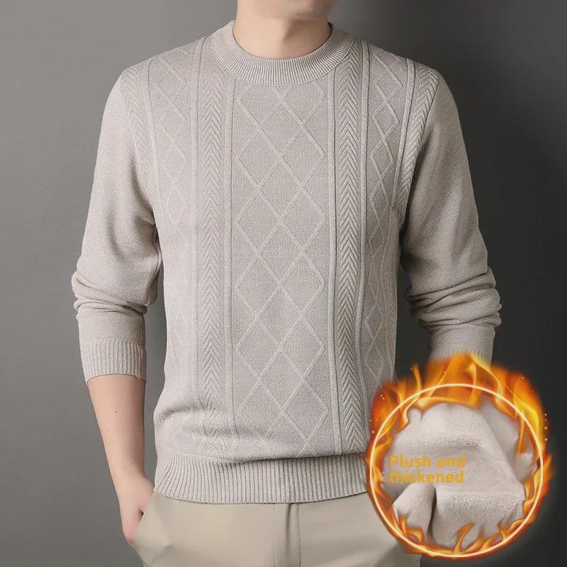 Men's Trendy Loose-Fit Round Neck Pullover Sweater, Autumn/Winter Plus Velvet Thickened Casual Wear