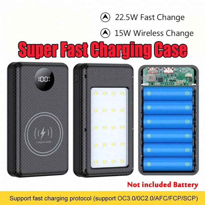 37.5W Fast Charging Battery Box 22.5W Wired +15W Wireless 20000mAh 6x18650 External Power Bank Case Battery Charge Storage Box