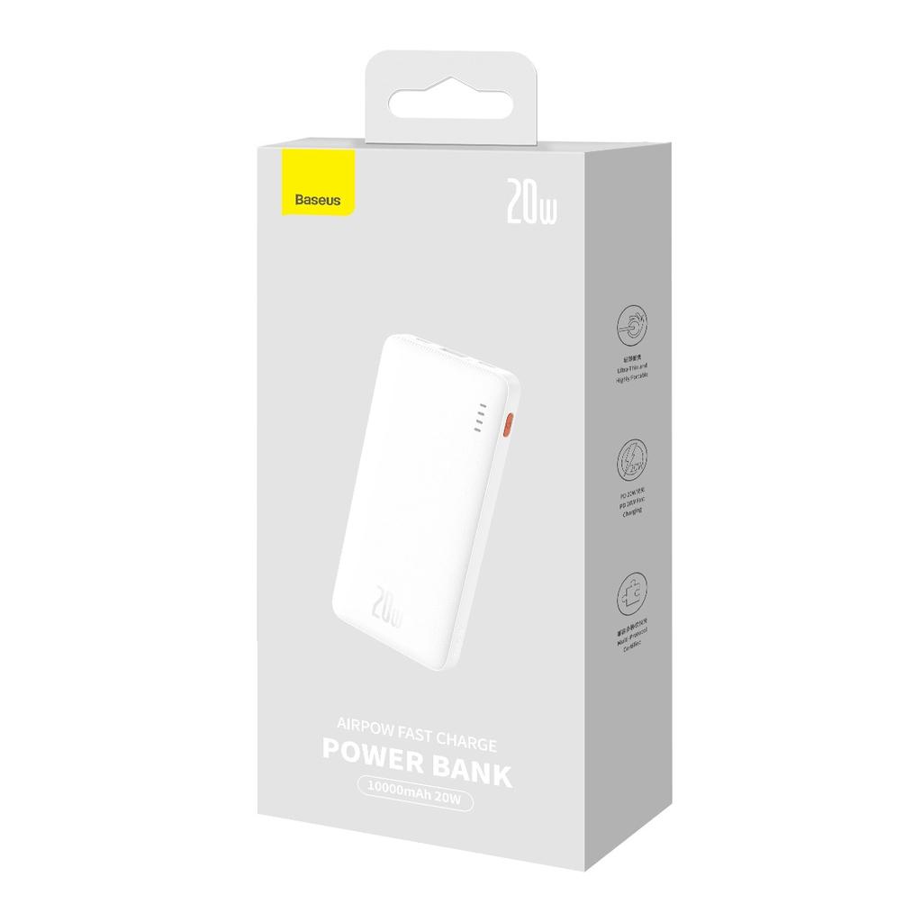 Powerbank Baseus Airpow 20W 10000Mah Z Kablem Baseus Simple Series Usb-A - Usb-C 30 Cm - Biały