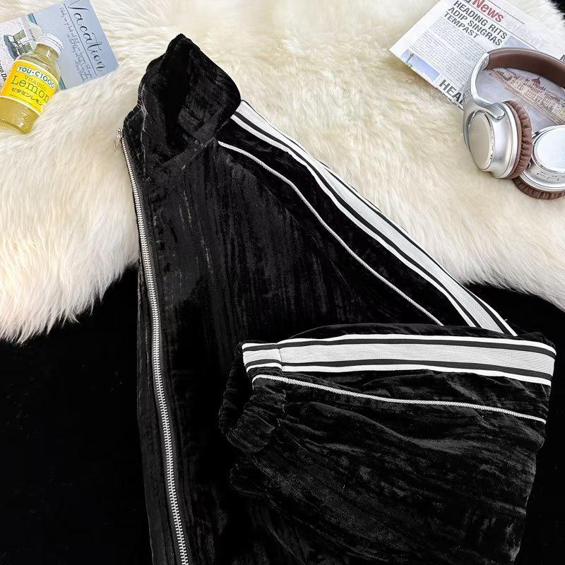 Осенний стильный полосатый свитшот из золотого бархата, спортивный костюм из двух частей для пар для мужчин