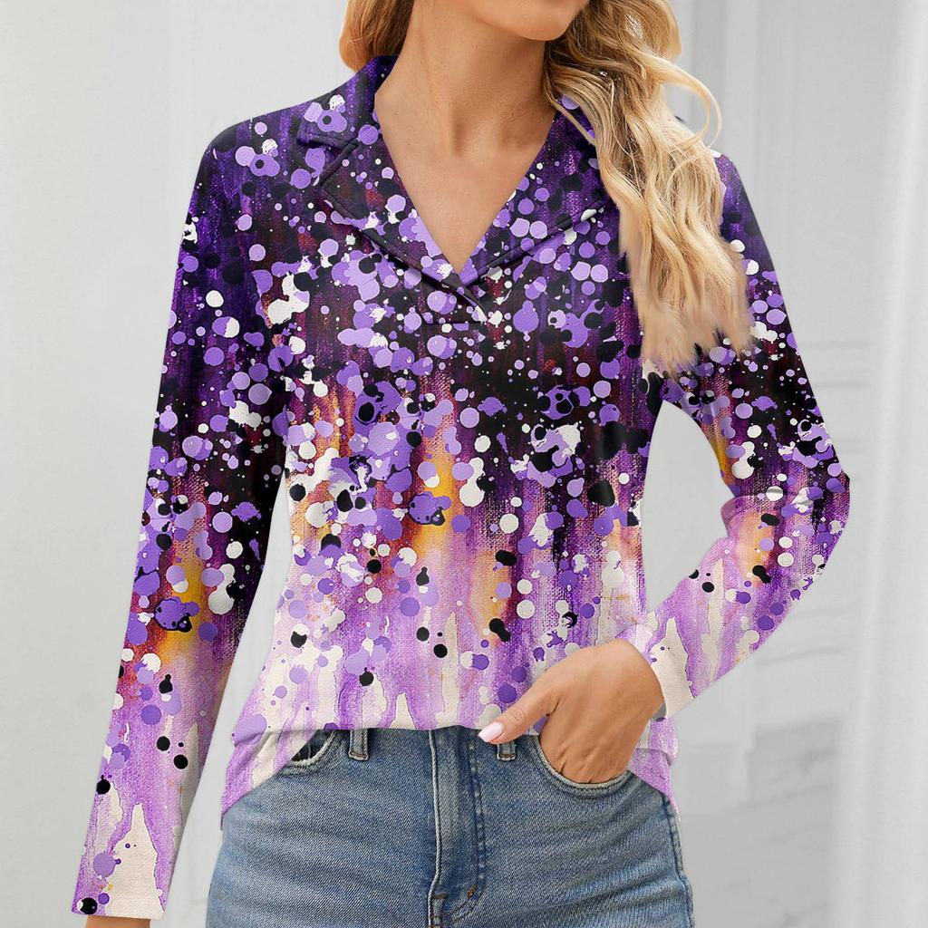Женская мода для отдыха с длинным рукавом и V-образным вырезом с цветочным принтом