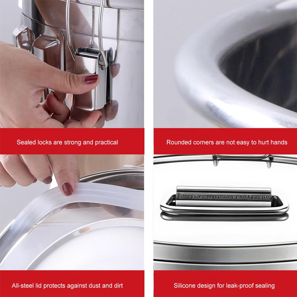 6/12L Stainless Steel Kitchen Canister with Seal Lid Food Oil Sugar Milk Storage Bucket with Handles for Household Kitchen
