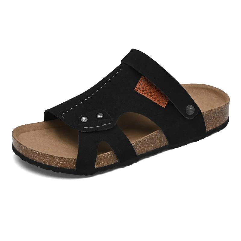 Мужские удобные повседневные сандалии для спальни, летние шлепанцы на плоской подошве, пробковые тапочки для мужчин, домашние шлепанцы с поддержкой свода стопы, zapatos