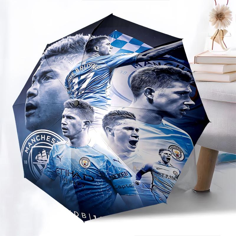 Manchester City, Kevin De Bruyne Automatic Opening and Closing Umbrella, Compact Travel Umbrella, Lightweight and Portable, Suitable for Bea