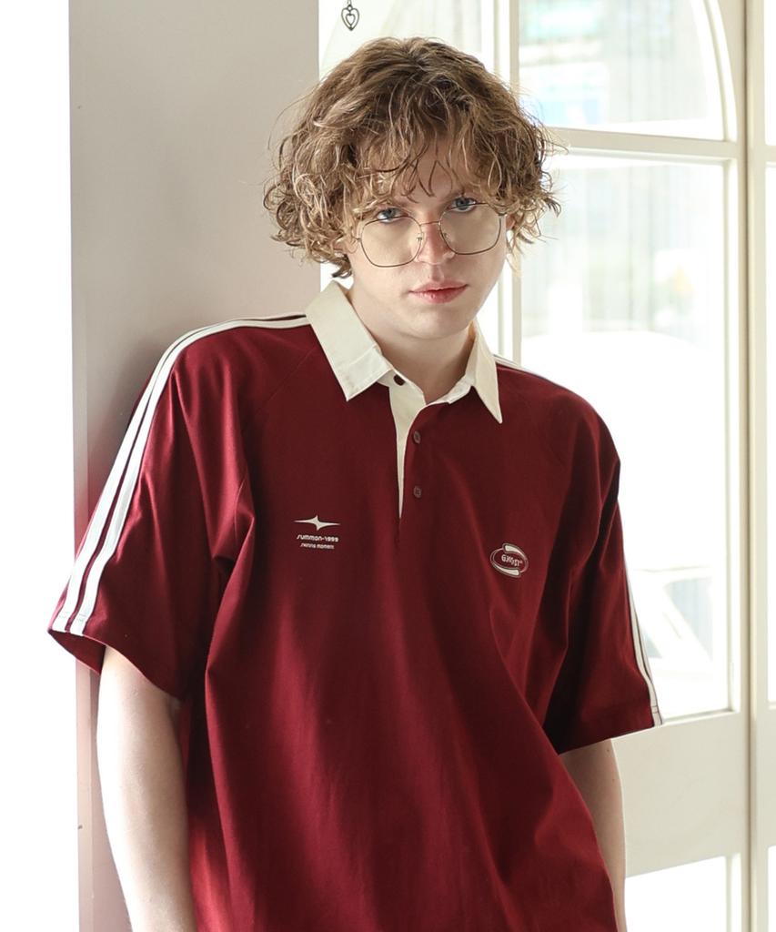 GHOST REPUBLIC Rugby Collared Short Sleeve Tee Gt-372_Wine