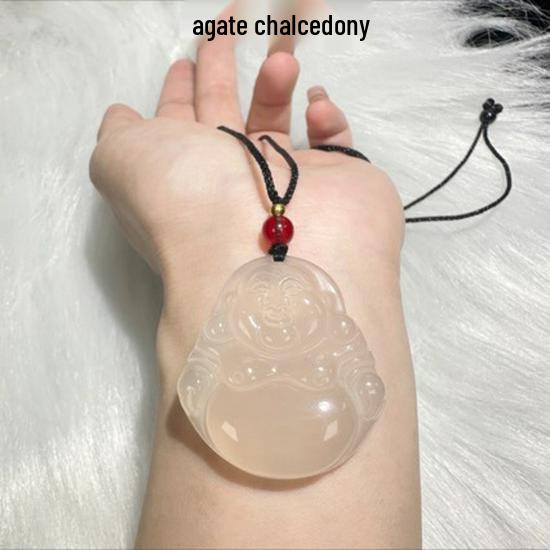 Агатовый Халцедоновый Подвеска Улыбающийся Будда Майтрейя – Крупное Ювелирное Изделие Подарок