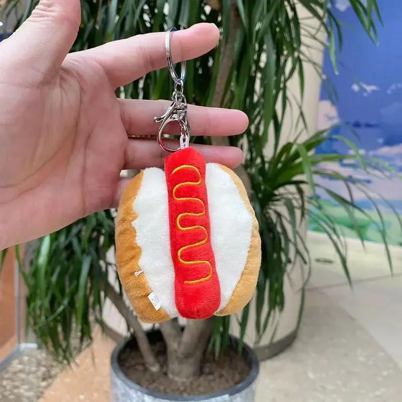 Cute Burger Hot Dog Plush Pendant Keychain Car Key Ring Accessories Decorative Gadget Interior Adorns Ornaments