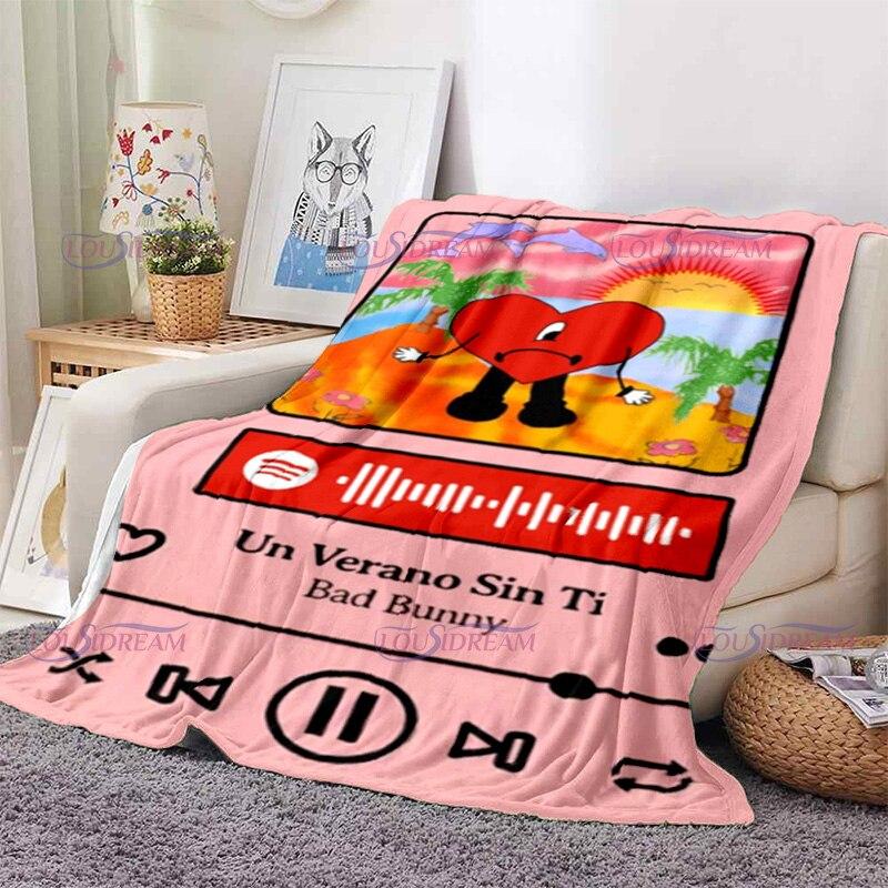 Одеяло с рисунком Bad Bunny, фланелевые одеяла, теплые плюшевые флисовые одеяла в стиле поп-латиноамериканской музыки для взрослых, диванное постельное белье, всесезонное