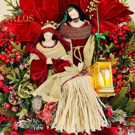 Венок Святого Семейства, рождественский венок с искусственными ягодами, шишкой, зимний религиозный венок на входную дверь с фигуркой Иисуса для дома