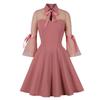 Women Dress Retro Swing Mesh Gothic Party Wear Flutter Sleeve Sweet Heart Neck with Bow Skater Evening Cocktail Formal Outfit Midi Dresses