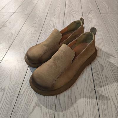 Первый слой коровьей кожи ретро одинарные туфли женские новые ленивые туфли-лодочки женские туфли на платформе натуральная кожа