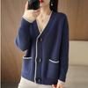 Осень Зима Корейская Мода V-образный вырез Свободный Вязаный Свитер Куртка Женский Кардиган Карманы Повседневные Офисные Пальто Длинный Рукав Однотонный Простая Одежда