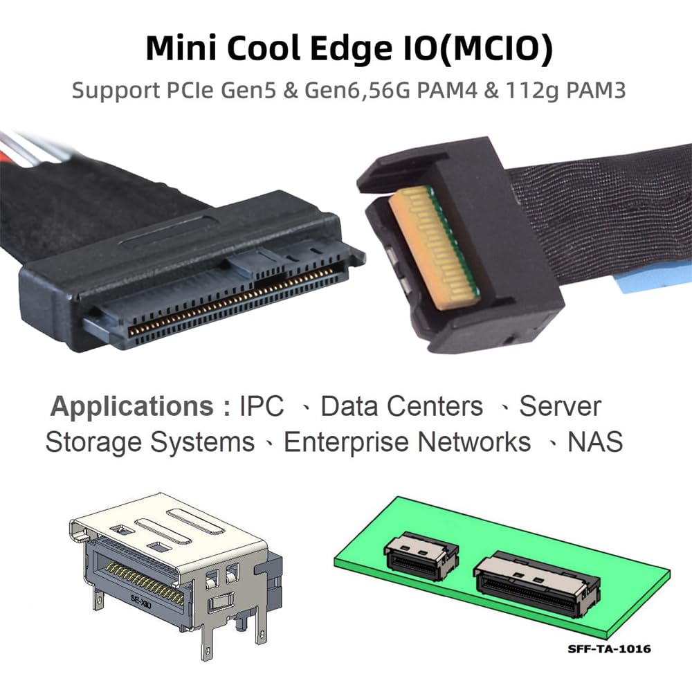 cablecc Mini Cool Edge IO MCIO 4X to NVME PCIe Cable for Mainboard SSD U.2 SFF-8639 PCI-Express