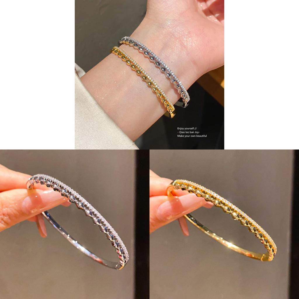 Geometric Zircon Stone Bangle With Gold Finish For Elegant Casual Wear