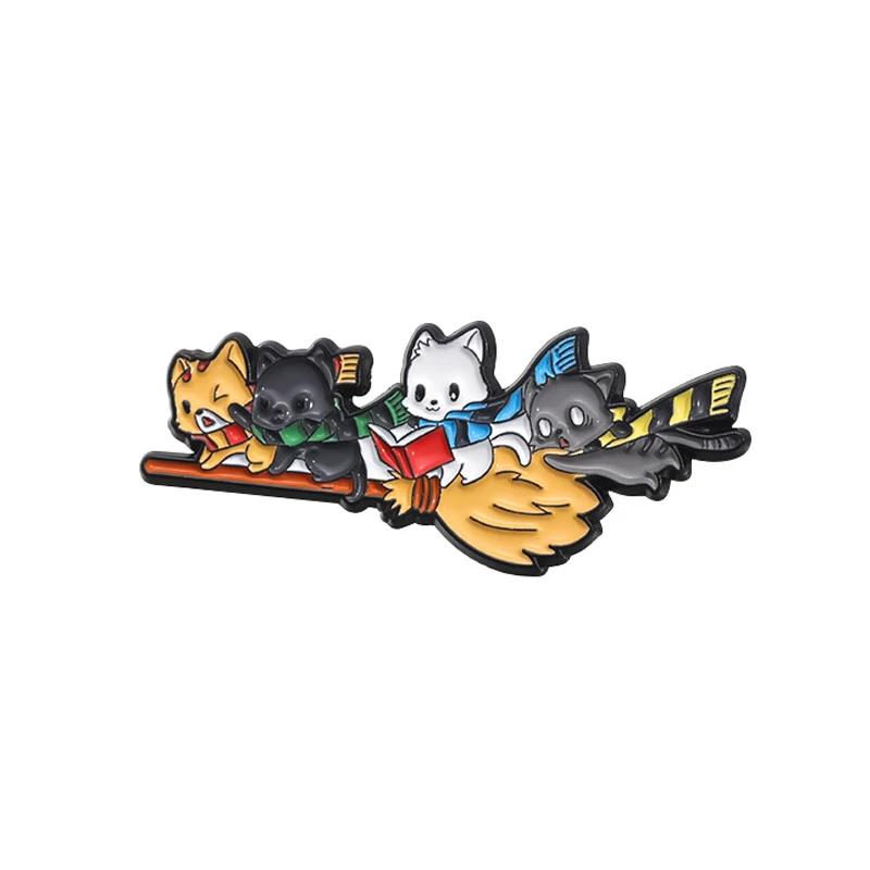Cartoon Cat Magician Enamel Brooch Cute Magic Potion Pin Fiction Film Custom Lapel Badge Backpack Denim Jewelry Gift for Friends