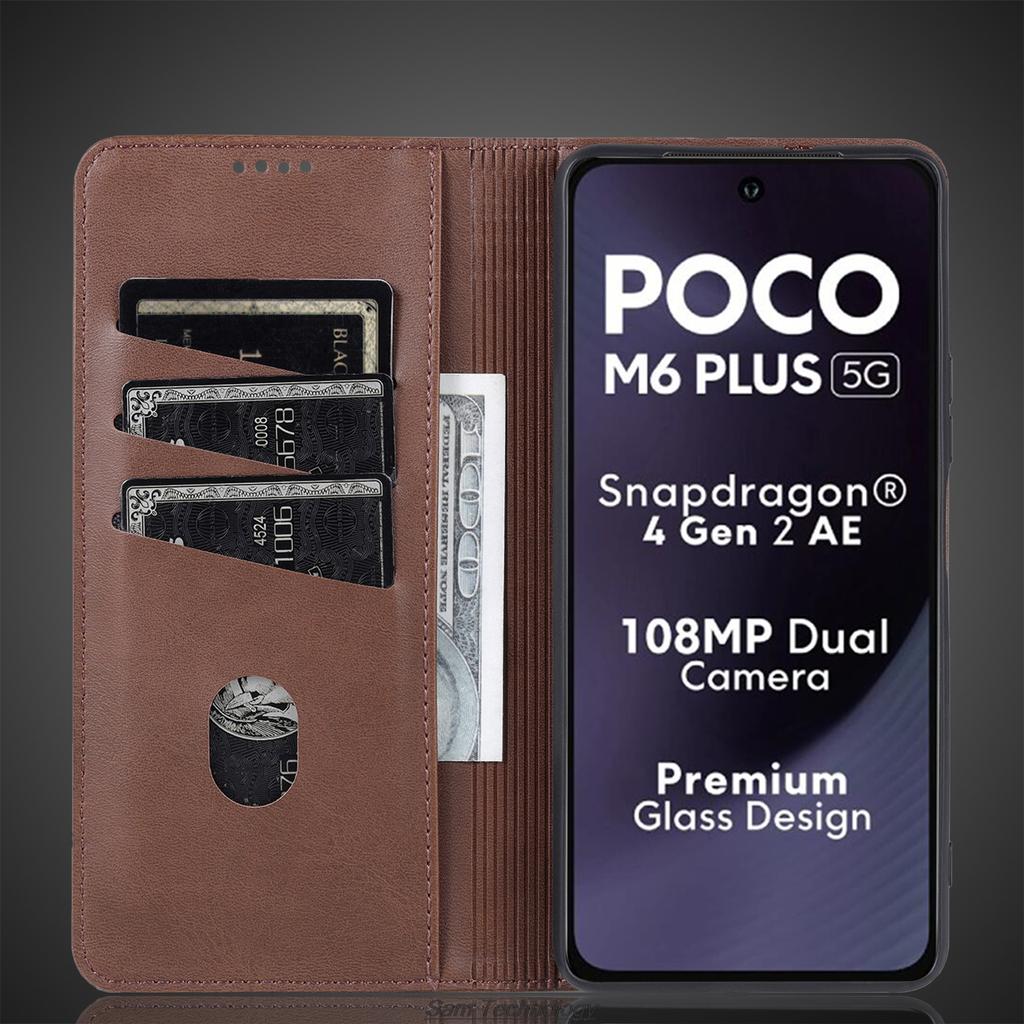 Роскошный магнитный адсорбционный кожаный чехол для Xiaomi POCOPHONE POCO M6 plus 5G Flip Cover Защитный чехол Capa Fundas Coque