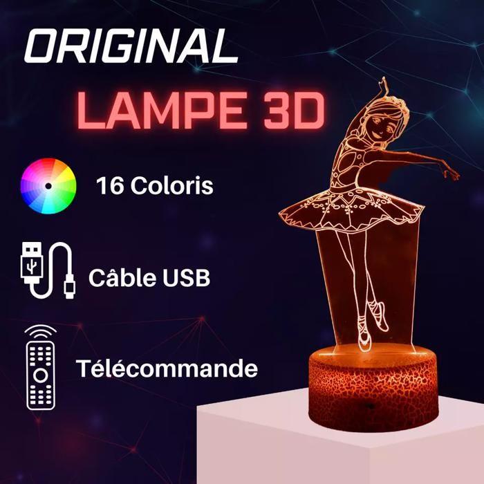 Lampe de Chevet 3D LED - Danseuse - Multicolore - Télécommande - Idée Cadeau Enfant - Intérieur