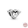 100 %925 Sterling Silver Heart -Shaped Wings Beads Fit Fashion Charm Bracelet Making for Women Diy Fashion Jewelry Boutique Gift