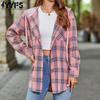 Женская мода повседневная весна-осень клетчатый принт с длинным рукавом и капюшоном блузки и рубашки