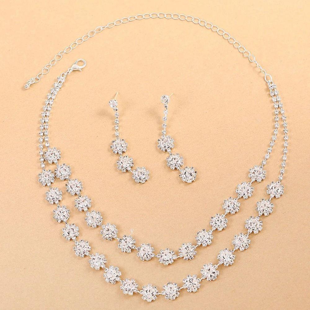 Inlay Rhinestone Shining Jewelry Set Exquisite Clavicle Chain Elegant Bracelet  Wedding Engagement
