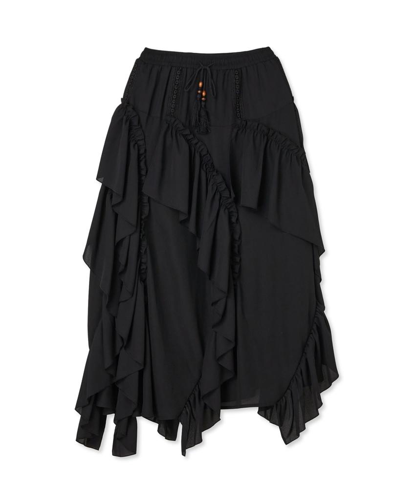 Юбка Penfield Boho Chic с диагональной оборкой Черная_Fs2Ws90F